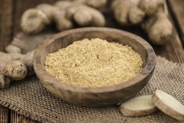 Some healthy Ginger Powder (selective focus, close-up shot)
