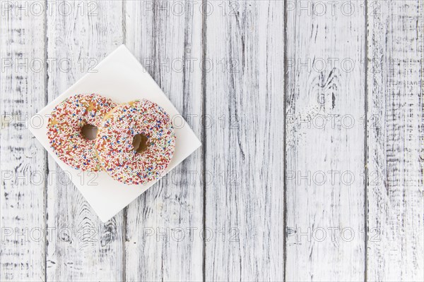 Some fresh made Donuts (view from above, close-up shot)