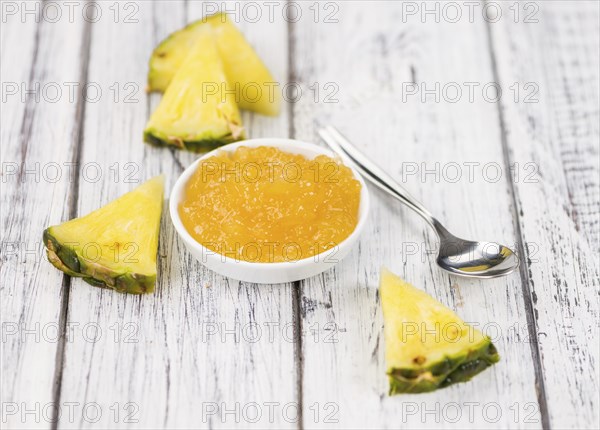 Some homemade Pineapple Jam as detailed close-up shot, selective focus