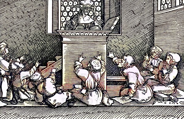 In a school parlour in the 16th century, woodcut from the, pictures to Schimpf and Ernst, by Hans