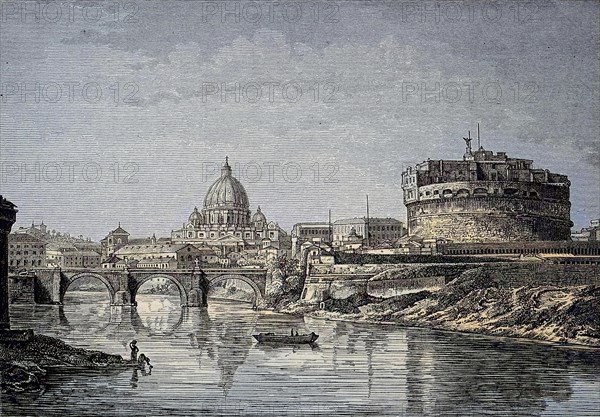 St Peter's Basilica and the Castel Sant'Angelo or Mausoleum of Hadrian, usually known as Castel