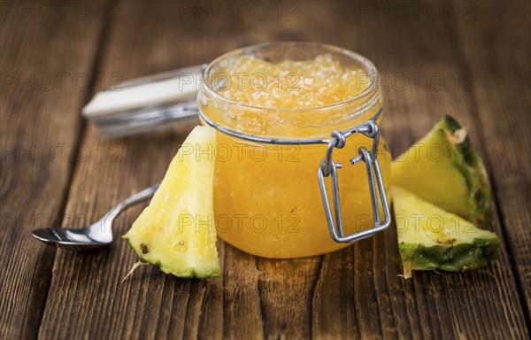 Some homemade Pineapple Jam as detailed close-up shot, selective focus