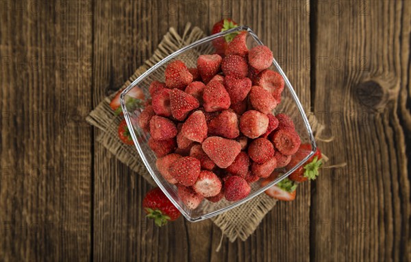 Portion of fresh Dried Strawberries close-up shot, selective focus