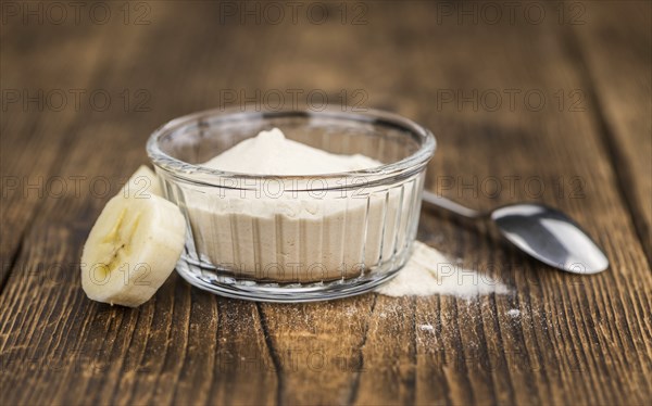 Portion of fresh Banana Powder close-up shot, selective focus
