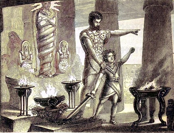 Hamilcar Barca or Barcas, 275 BC, 228 BC, a Carthaginian general and statesman, here with his son