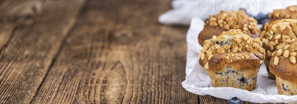 Some fresh Blueberry Muffins (selective focus, close-up shot)