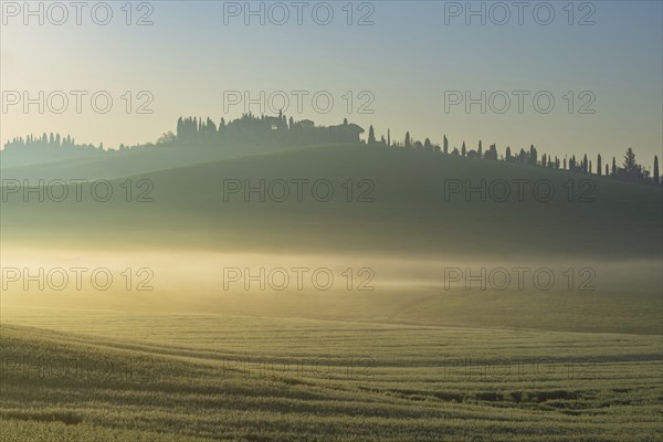 Sunrise in the Crete Senesi, Province of Siena, Tuscany, Italy, Europe