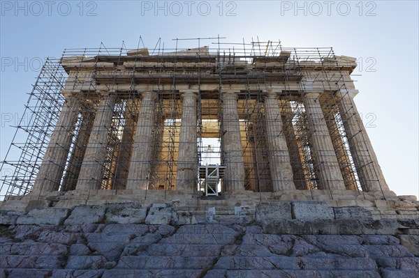 Parthenon Temple, scaffolded west façade, construction site, Athens, Greece, Europe