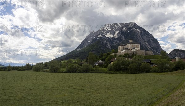 Thunderclouds over the Grimming massif, Trautenfels Castle, near Trautenfels, Styria, Austria,