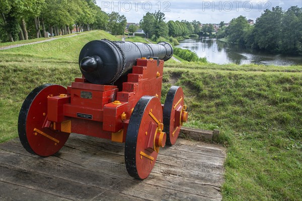Old cannon at Nyborg medieval castle, in Nyborg, Funen, Fyn, Fyn Island, Denmark, Scandinavia,