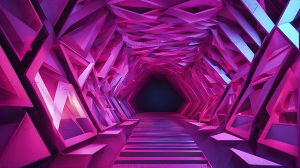 Abstract geometric pattern tunnel structure embodying data streams and communication in magenta