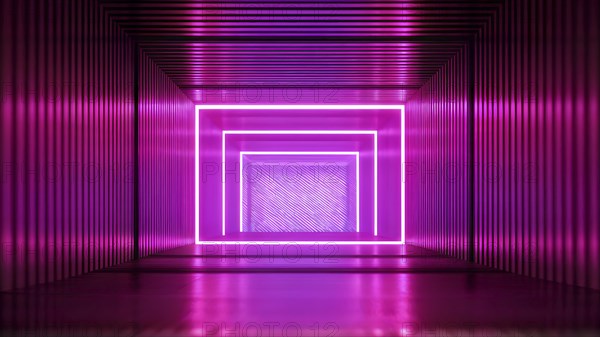 Abstract geometric pattern tunnel structure embodying data streams and communication in magenta
