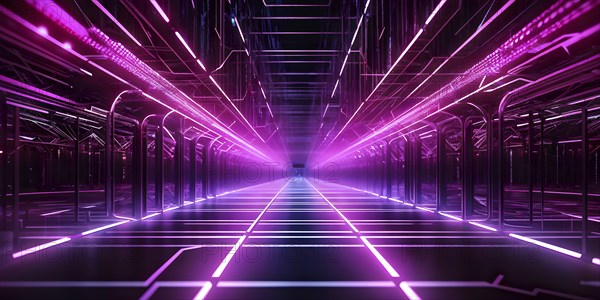 Abstract geometric pattern tunnel structure embodying data streams and communication in magenta