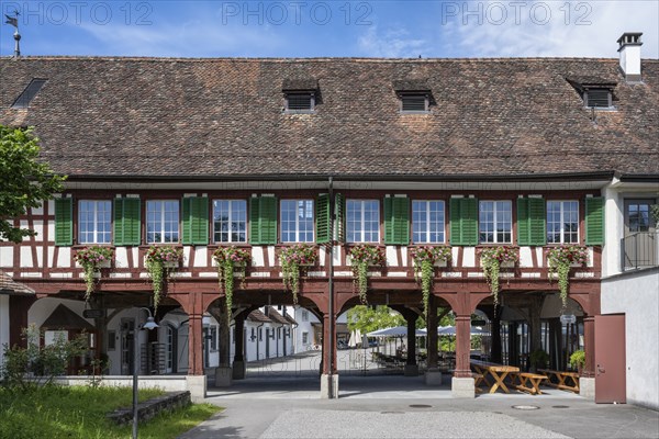 Historic half-timbered building, granary, Ittingen Charterhouse, a former Carthusian monastery,