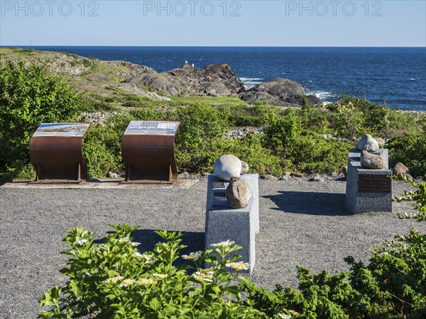 Exhibition of different rock types moved by glacial streams, beach Molen, west of Larvik, Norway,