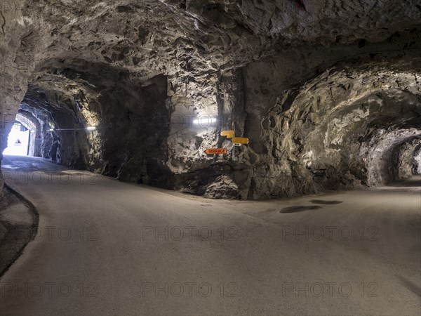 Barrage de Mauvoisin, hiking path in a tunnel used for construction and maintenance, Switzerland,