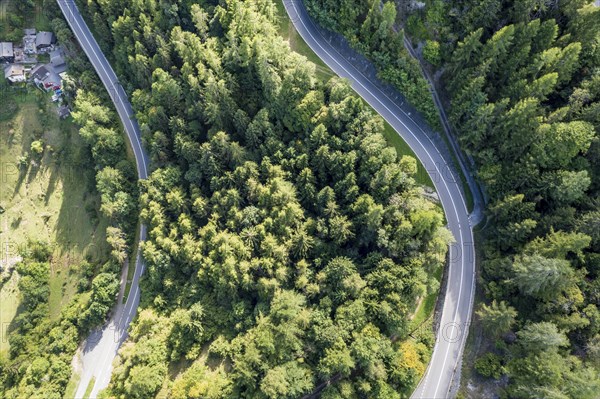 Aerial view of mountain road Martigny, Forclaz, Switzerland, Europe