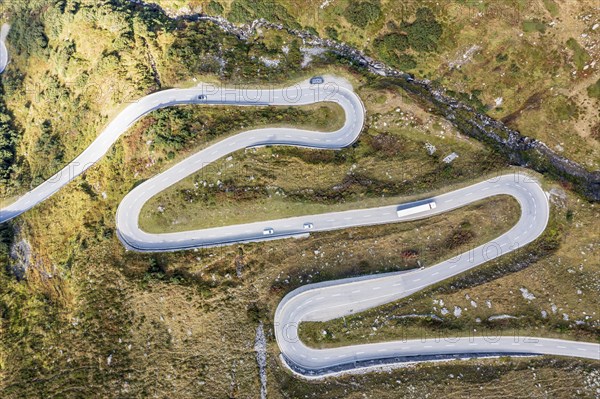 Aerial view of mountain road Nufenenpass, Switzerland, Europe