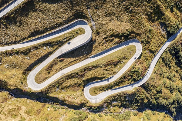 Aerial view of mountain road Nufenenpass, Switzerland, Europe