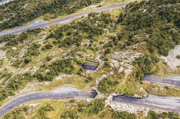 Aerial view of Sustenpass, swiss mountain pass, Switzerland, Europe