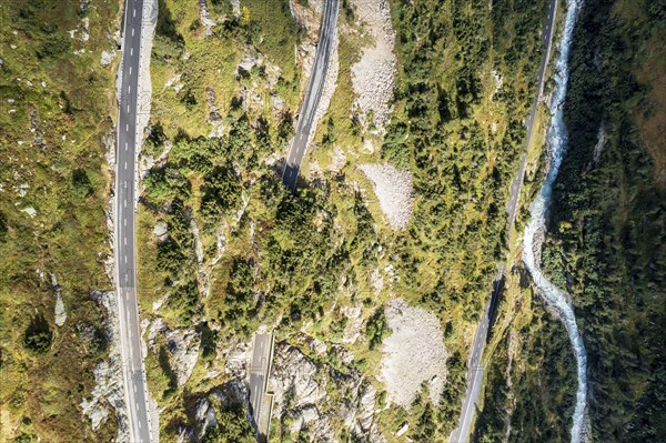Aerial view of Sustenpass, swiss mountain pass, Switzerland, Europe