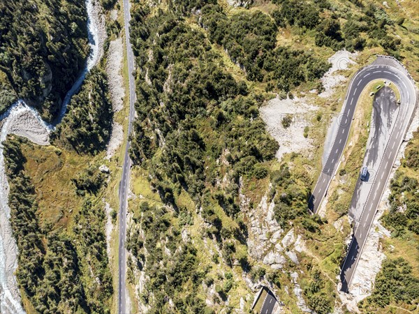 Aerial view of Sustenpass, swiss mountain pass, Switzerland, Europe