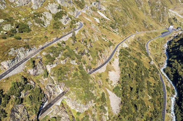 Aerial view of Sustenpass, swiss mountain pass, Switzerland, Europe