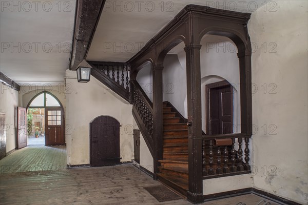 Historic entrance hall of a residential and commercial building in the old town centre, Nuremberg,