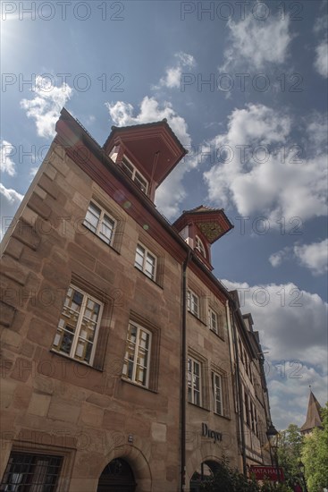 Historic residential buildings with roof lift bay windows, Weissgerbergasse, Nuremberg, Middle