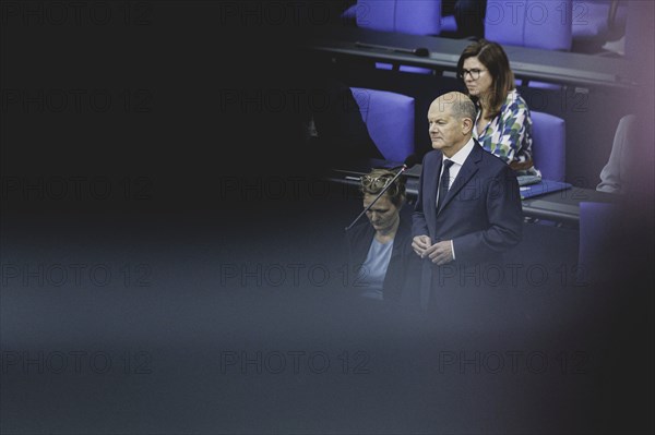 Olaf Scholz (SPD), Federal Chancellor, recorded during a government questioning in the German