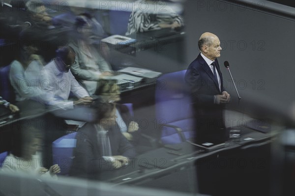 Olaf Scholz (SPD), Federal Chancellor, recorded during a government questioning in the German