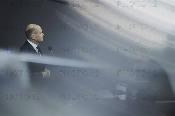 Olaf Scholz (SPD), Federal Chancellor, recorded during a government questioning in the German