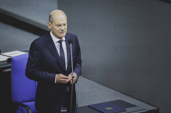 Olaf Scholz (SPD), Federal Chancellor, recorded during a government questioning in the German