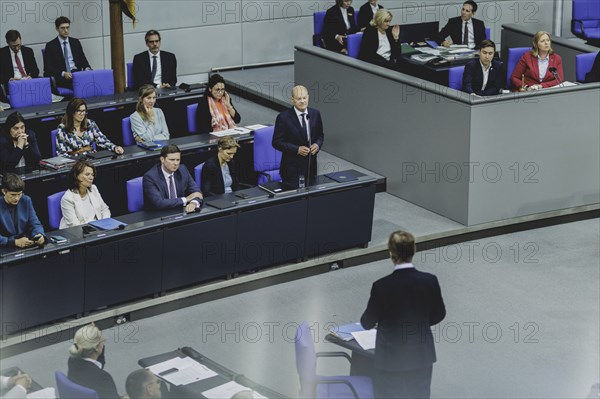 Olaf Scholz (SPD), Federal Chancellor, recorded during a government questioning in the German
