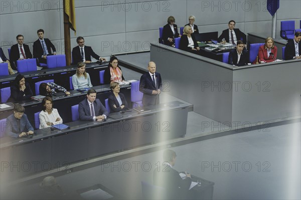 Olaf Scholz (SPD), Federal Chancellor, recorded during a government questioning in the German