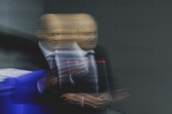 Olaf Scholz (SPD), Federal Chancellor, recorded during a government questioning in the German