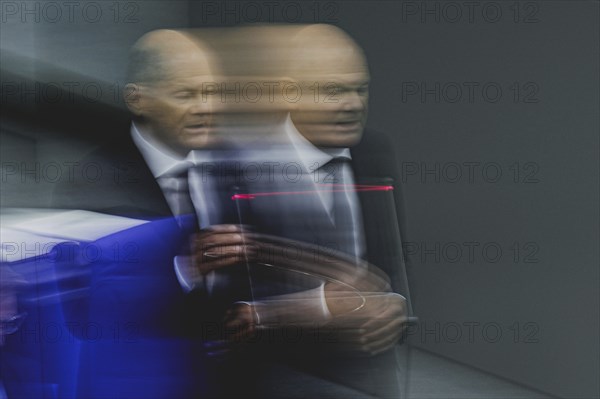 Olaf Scholz (SPD), Federal Chancellor, recorded during a government questioning in the German