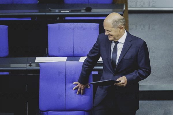 Olaf Scholz (SPD), Federal Chancellor, recorded during a government questioning in the German