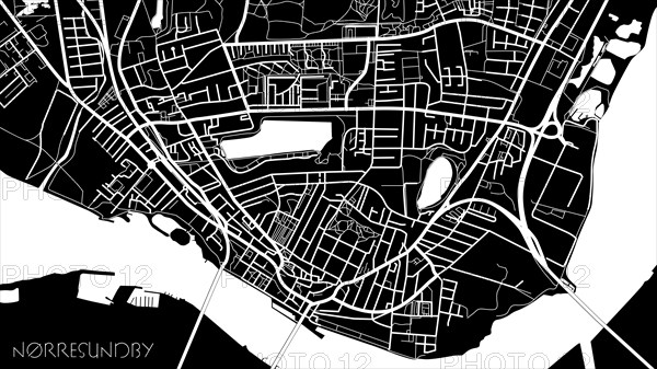 City map of Norresundby, Denmark. Dark background version for infographic and marketing projects
