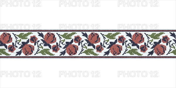 Horziontal seamless mosaic border pattern with floral motif