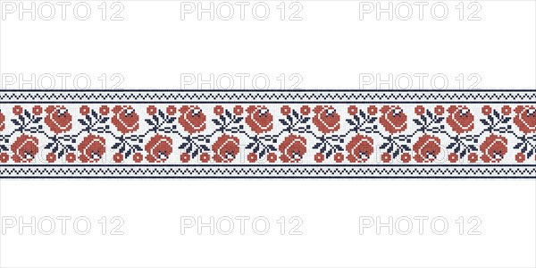 Horziontal seamless mosaic border pattern with floral motif