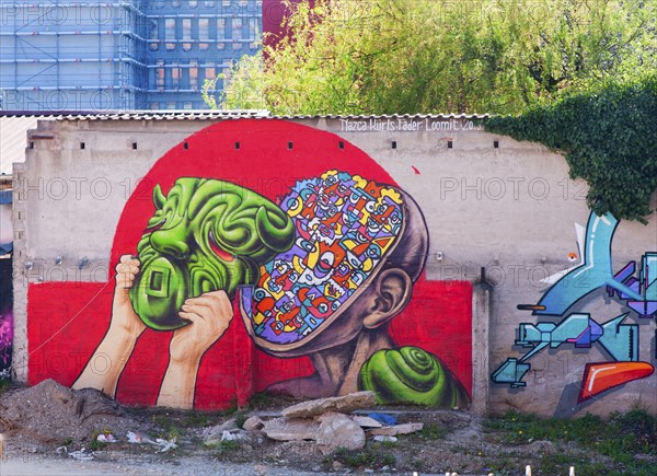 Graffiti, paintings, Werksviertel Munich-Ostbahnhof, site of new concert hall, Munich, Bavaria,