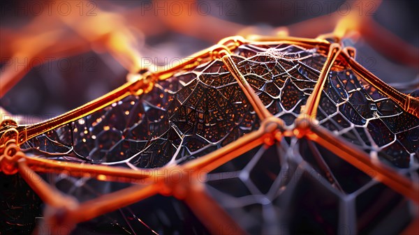 Network of interconnected shapes inspired by the structure of spider silk representing strength and