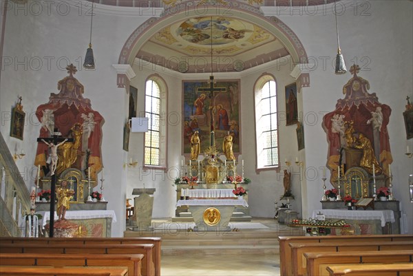 Interior view of the church in Bad Oberdorf, district of Bruck, Oberallgäu, Allgäu, Bavaria,