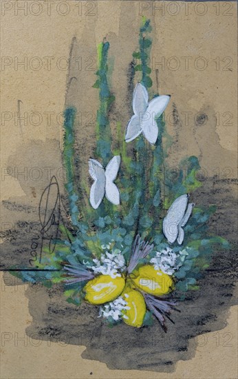 Table decoration, design flower decoration for wedding, pencil drawing, sketch, mixed media,