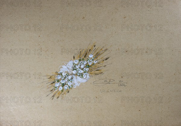 Bouquet of flowers, design floral decoration for wedding, pencil drawing, sketch, mixed media,