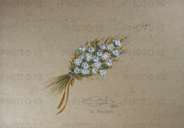 Bouquet of flowers, design floral decoration for wedding, pencil drawing, sketch, mixed media,