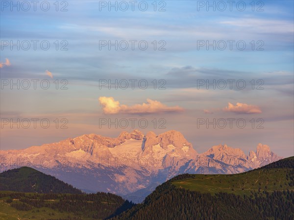 Massif of the High Dachstein with Gosau glacier in the evening light, on the right the