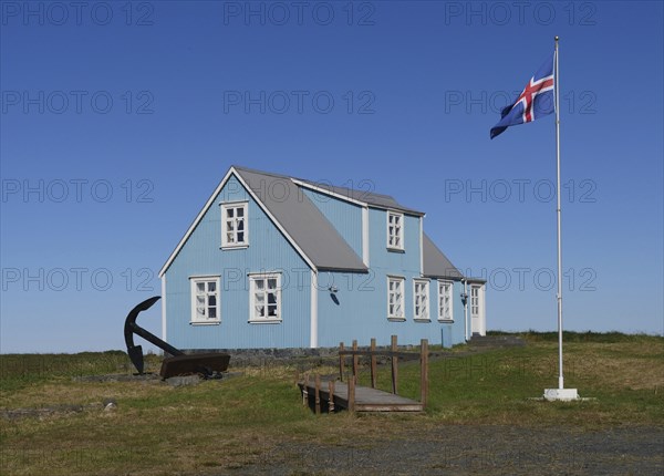 Blue house in Sandgerdi in the west of Iceland