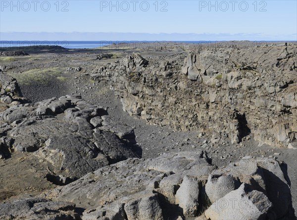 Gorge at the bridge between the continents, Reykjanes, Iceland, Europe